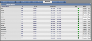 Visualisation de l'état des démons Zenoss et redémarrage de ceux-là via l'interface Web